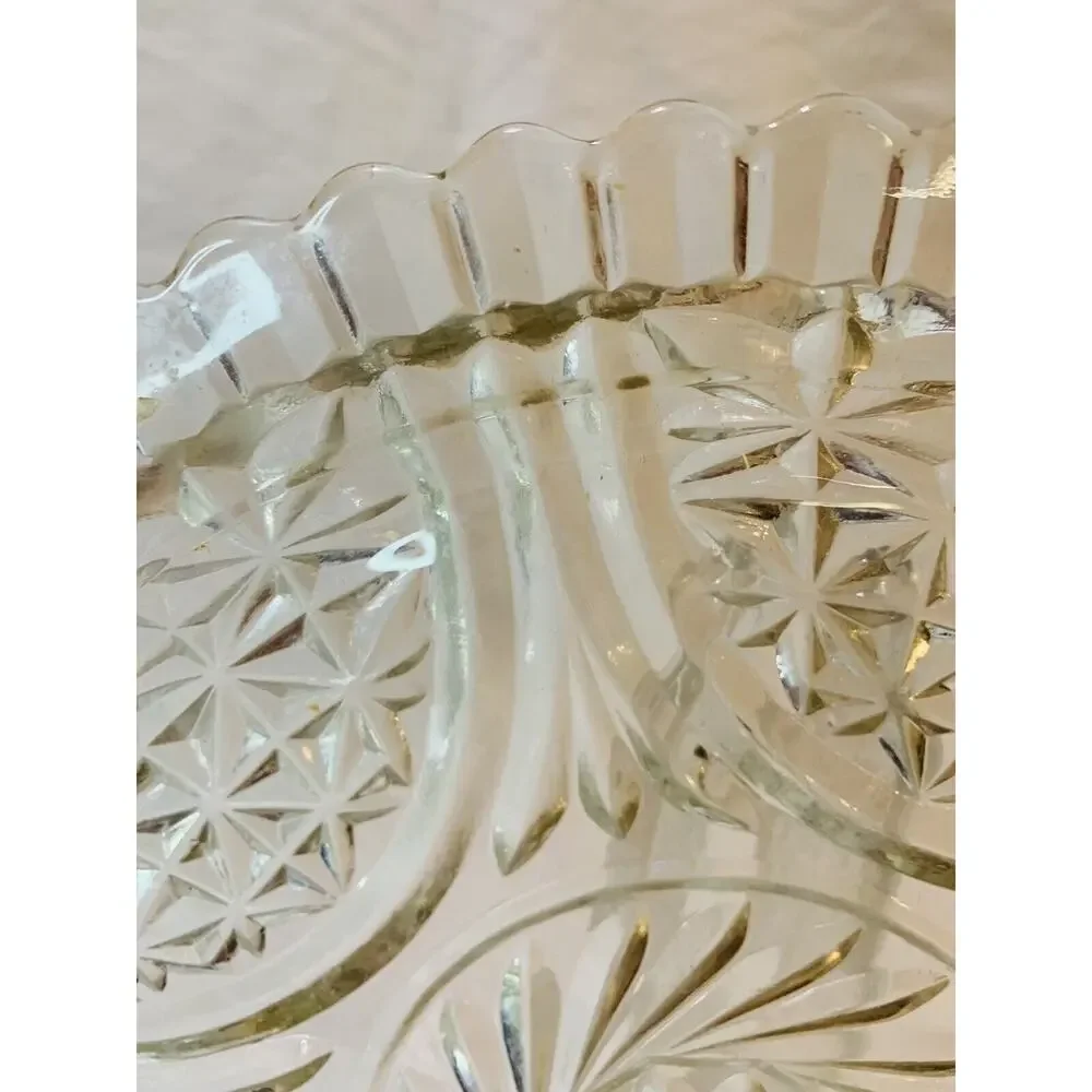 Anchor Hocking Cake Plate 1960's Glass Stars & Bars MCM Missing Cover Clear Tray